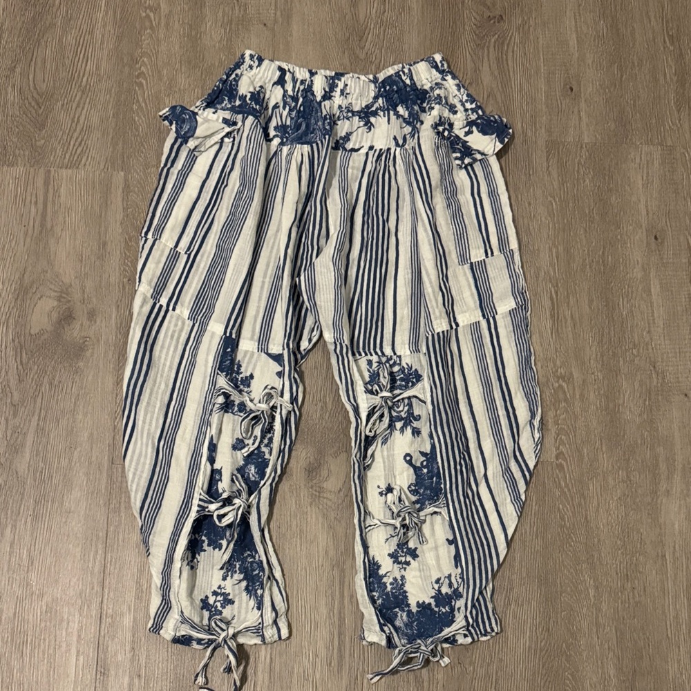 Happy Few Blue and White Striped Boho flowy beach/pj pants. Comfy. O/S